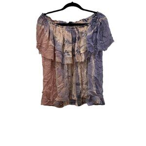 Raquel Allegra Size 0 Silk Blouse Tie Dye Off Shoulder Boho Peasant Top Sheer